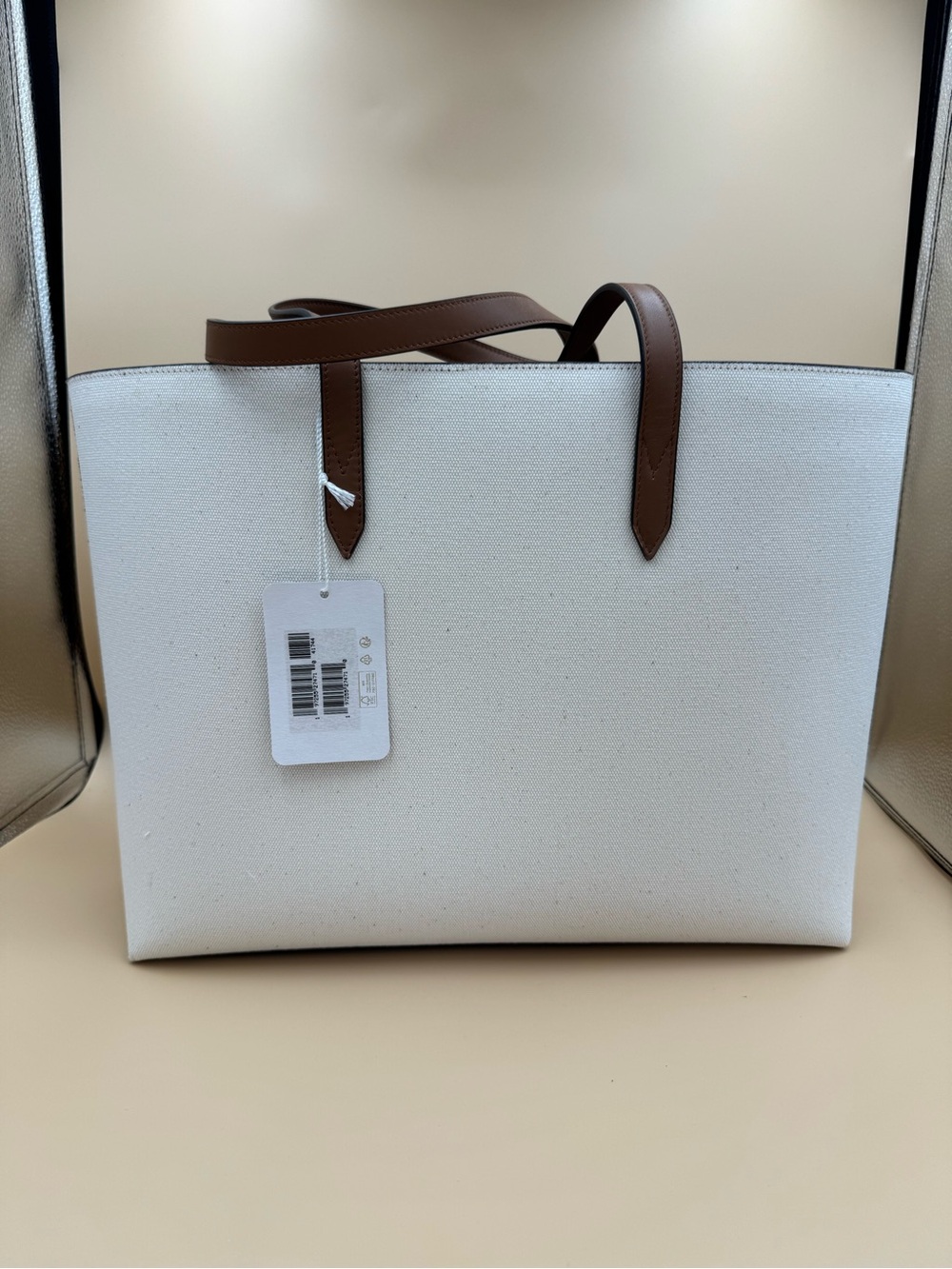 Jimmy Choo Canvas Logo Tote Ecru Tan NEW - Picture 13 of 17